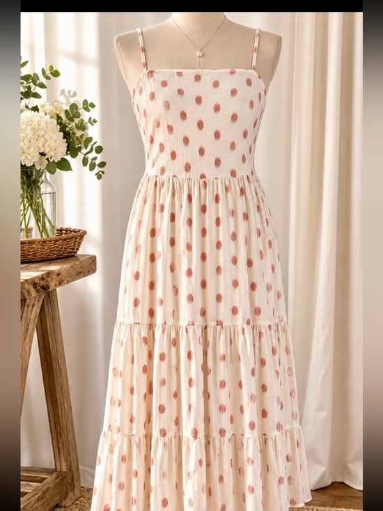 Sim & Sam Dresses & Skirts - Off white adjustable Strap Polka Dot Tiered Maxi Dress - Pink Dots